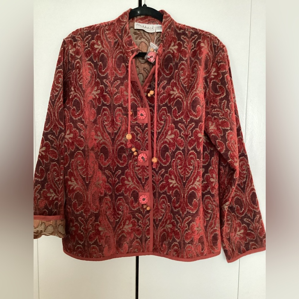 Red, burgundy and burnt orange brocade Jacket